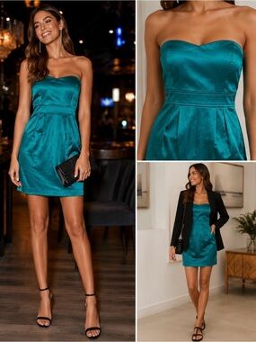 NWT Teal Satin Strapless Mini Dress Size 10 | Party & Cocktail Dress 👗